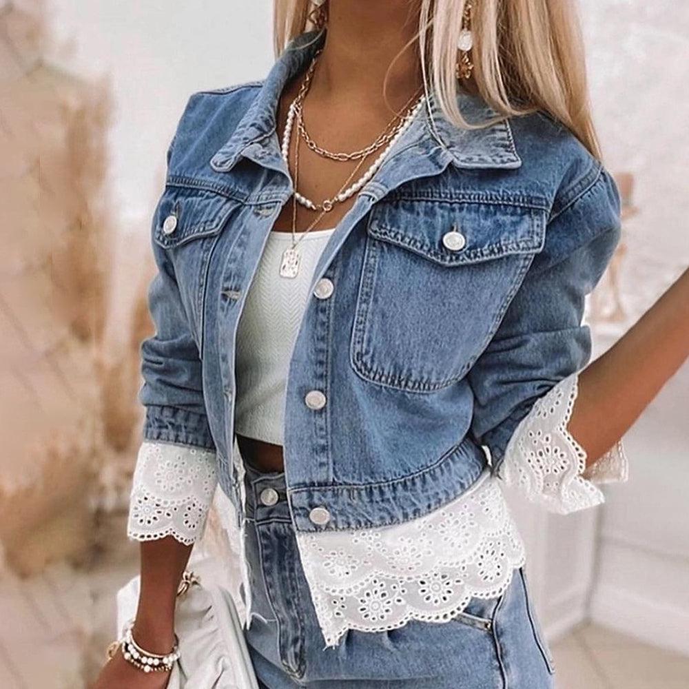 Blue Patchwork Denim Jacket - Rowena-S-State of Style
