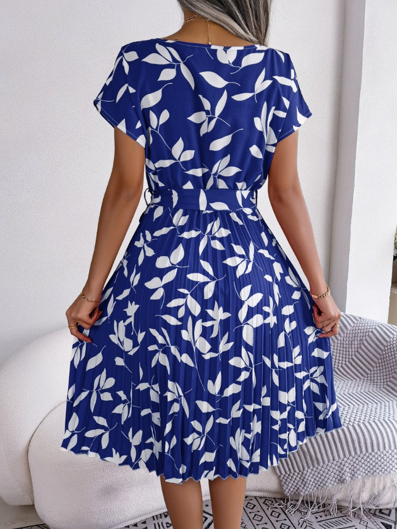Blue Printed Midi Dress - Naomi-XS-State of Style