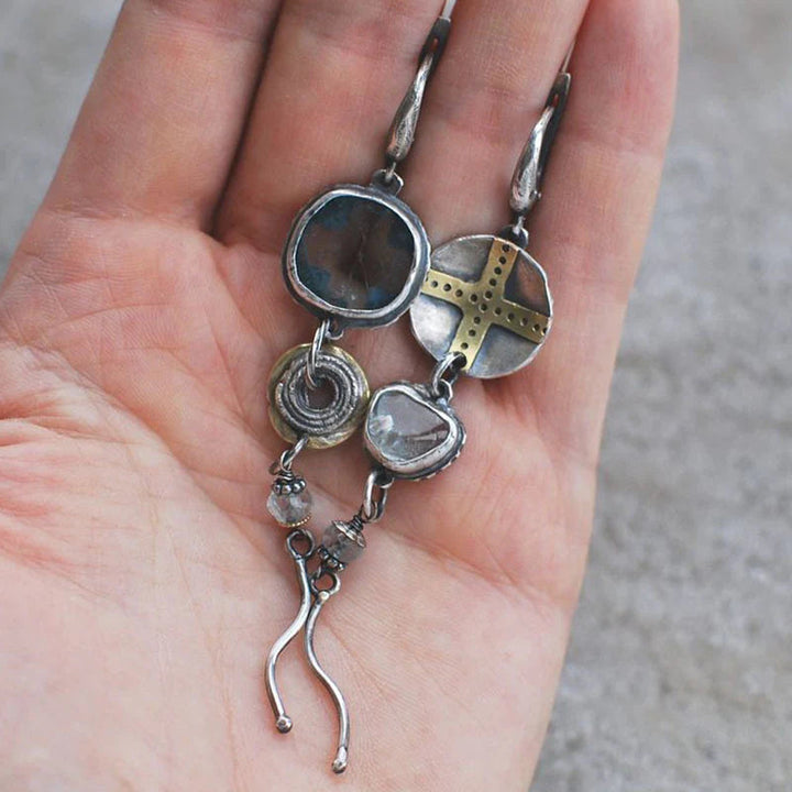 Blue Stone Cross Earrings - Elias-State of Style