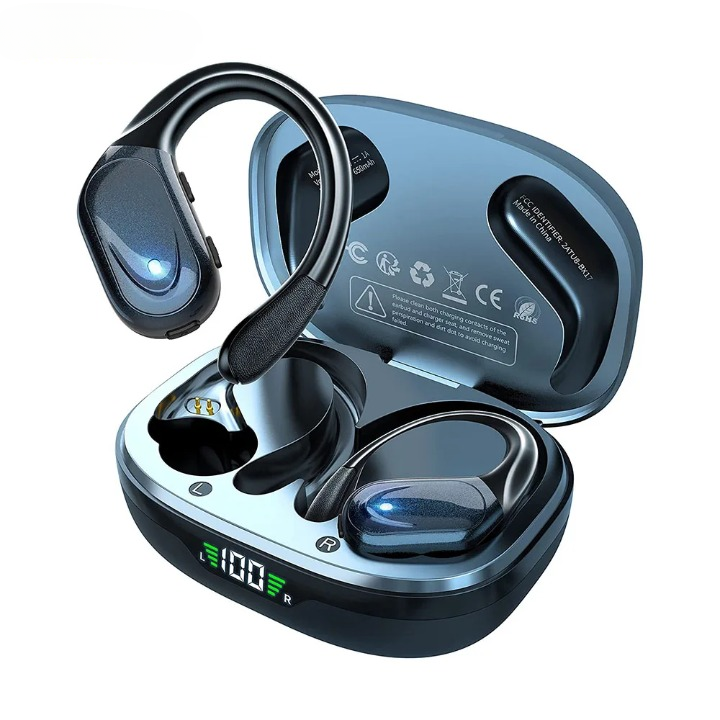 Bluetooth 5.3 Sport Earbuds with Mic, LED Case & 75H Playback – 1+1 FREE-Dark blue-State of Style