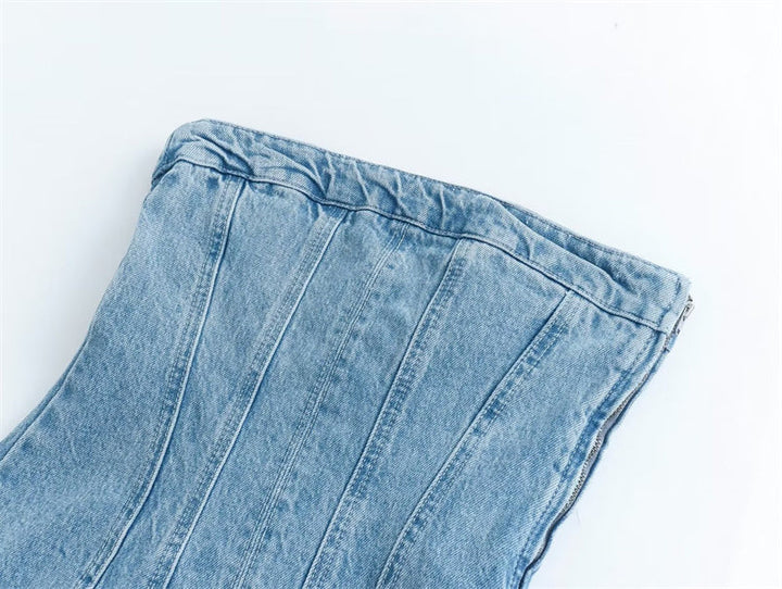 Bobbie Strapless Denim Dress | Cool and Unique-Light Blue-XS-State of Style