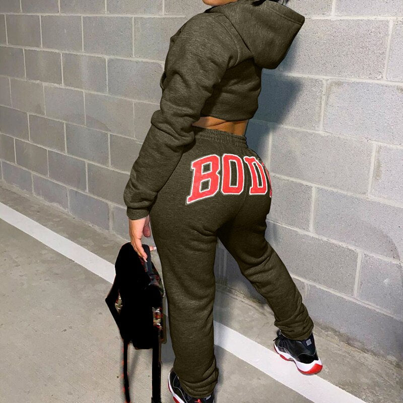 Body Suit | Women's Sweatshirt & Joggers Set-Army Green-S-State of Style