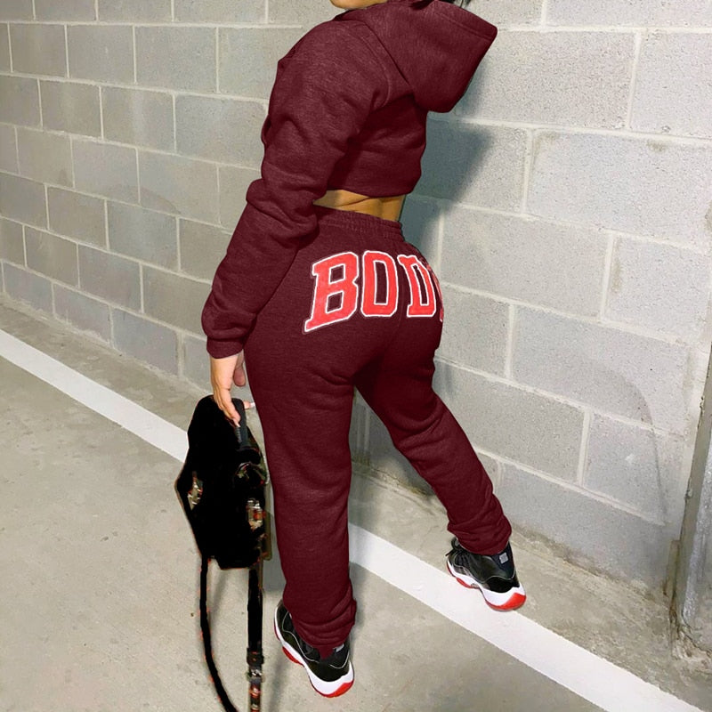 Body Suit | Women's Sweatshirt & Joggers Set-Wine Red-S-State of Style