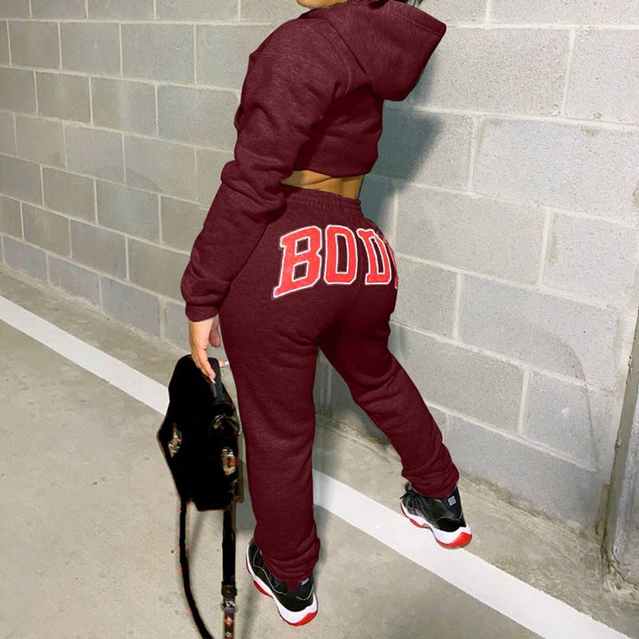 Body Suit | Women's Sweatshirt & Joggers Set-Wine Red-S-State of Style