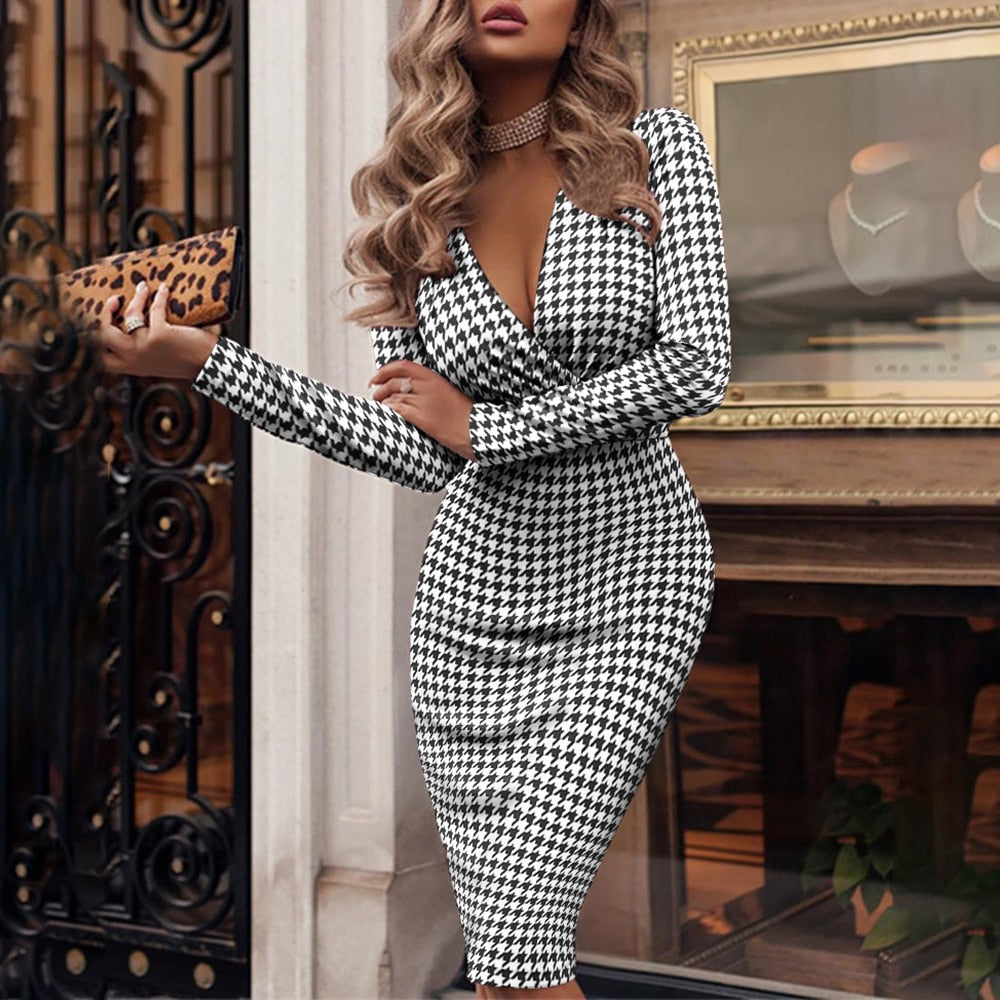 Bodycon Dress for Women | Sleek & Stylish Fit-Houndstooth-S-State of Style