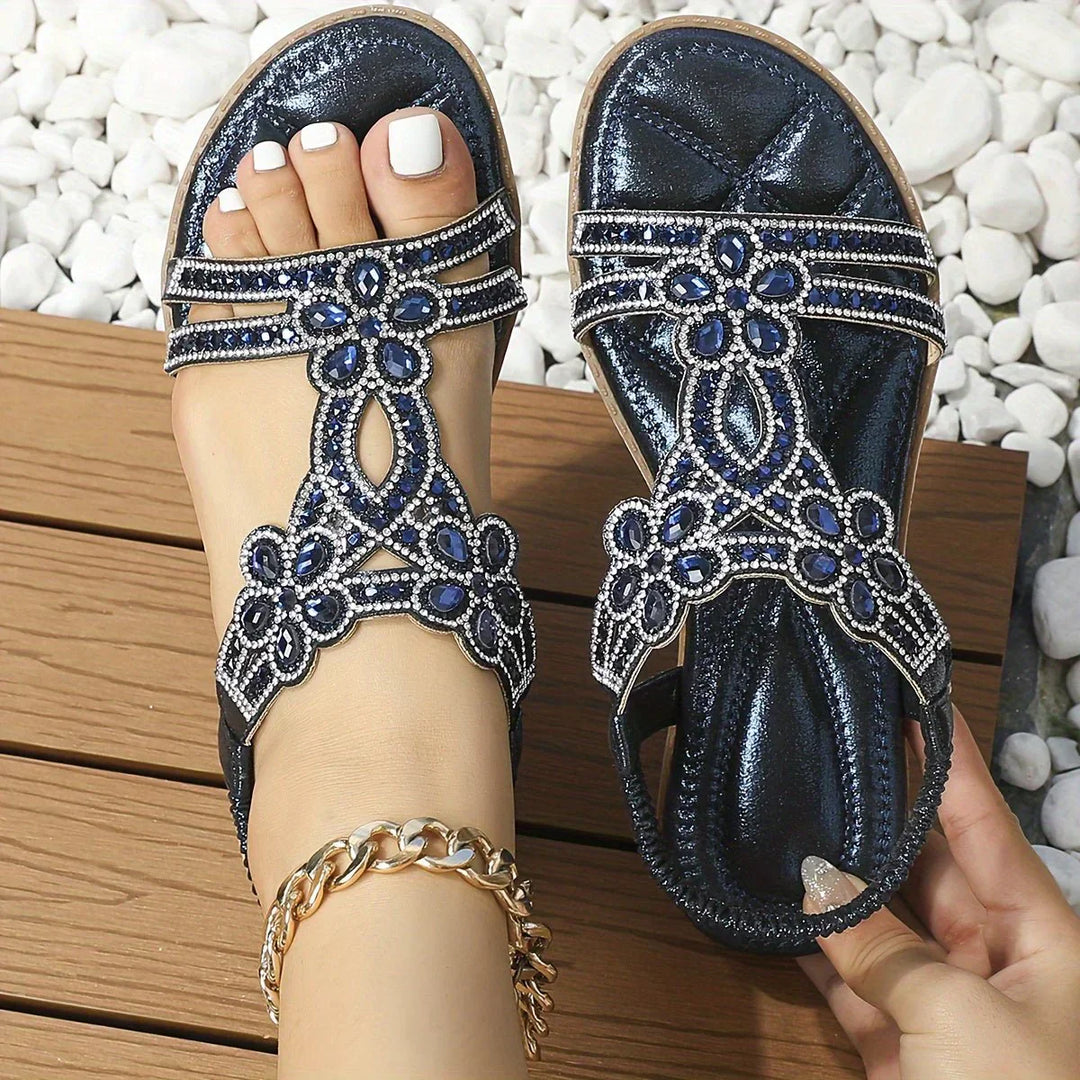 Bohemian Beach Sandals with Elastic Band – Naima-Blue-3.5-State of Style