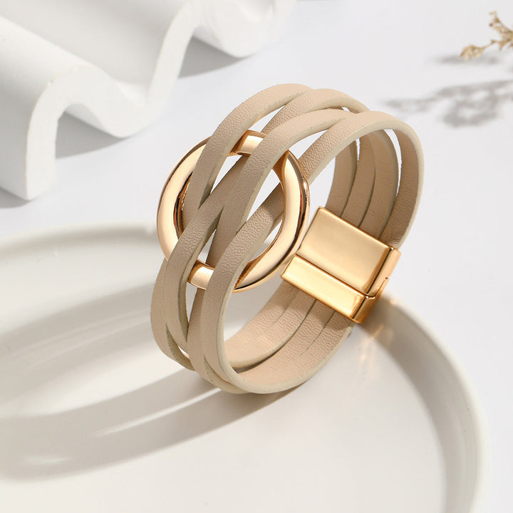 Bohemian Double Circle Leather Bracelet | Women's Fashion Jewellery-Beige-State of Style