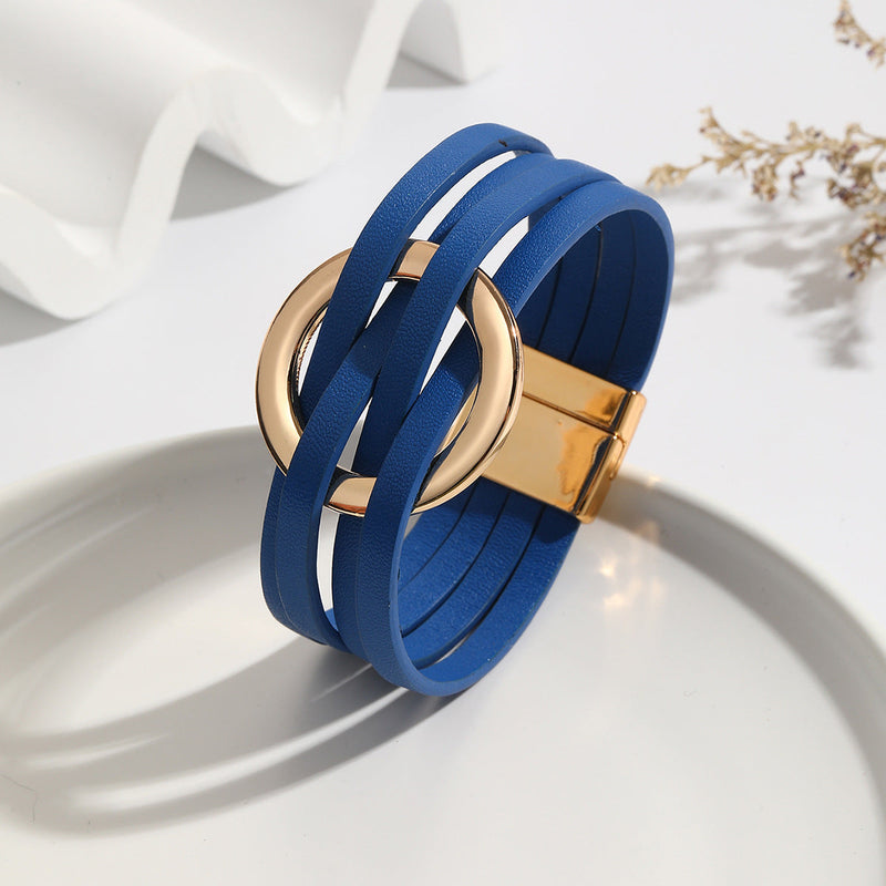 Bohemian Double Circle Leather Bracelet | Women's Fashion Jewellery-Blue-State of Style