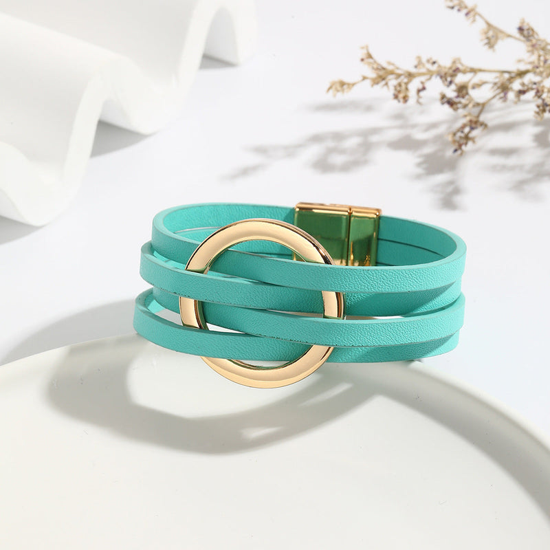 Bohemian Double Circle Leather Bracelet | Women's Fashion Jewellery-Green-State of Style