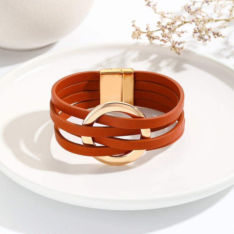 Bohemian Double Circle Leather Bracelet | Women's Fashion Jewellery-Orange-State of Style