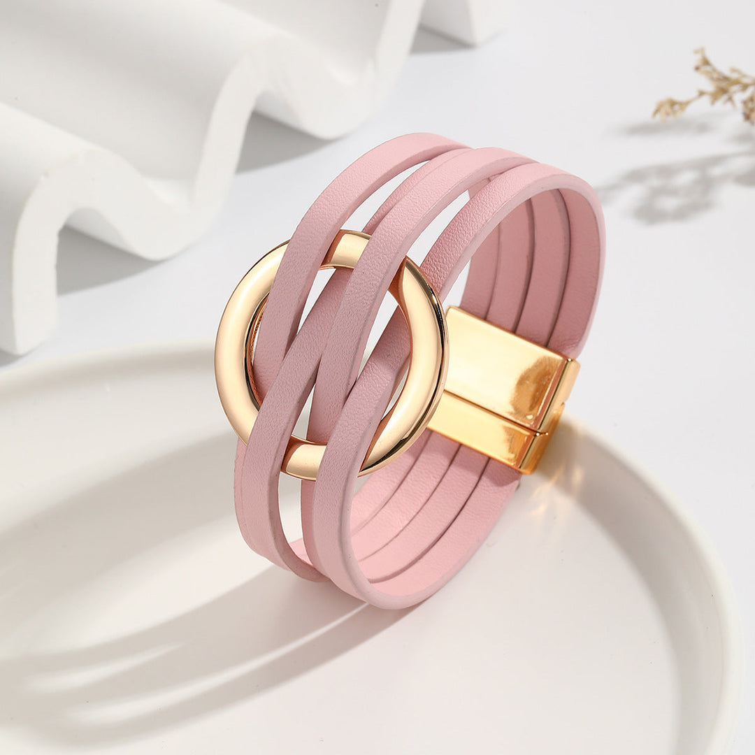 Bohemian Double Circle Leather Bracelet | Women's Fashion Jewellery-Pink-State of Style