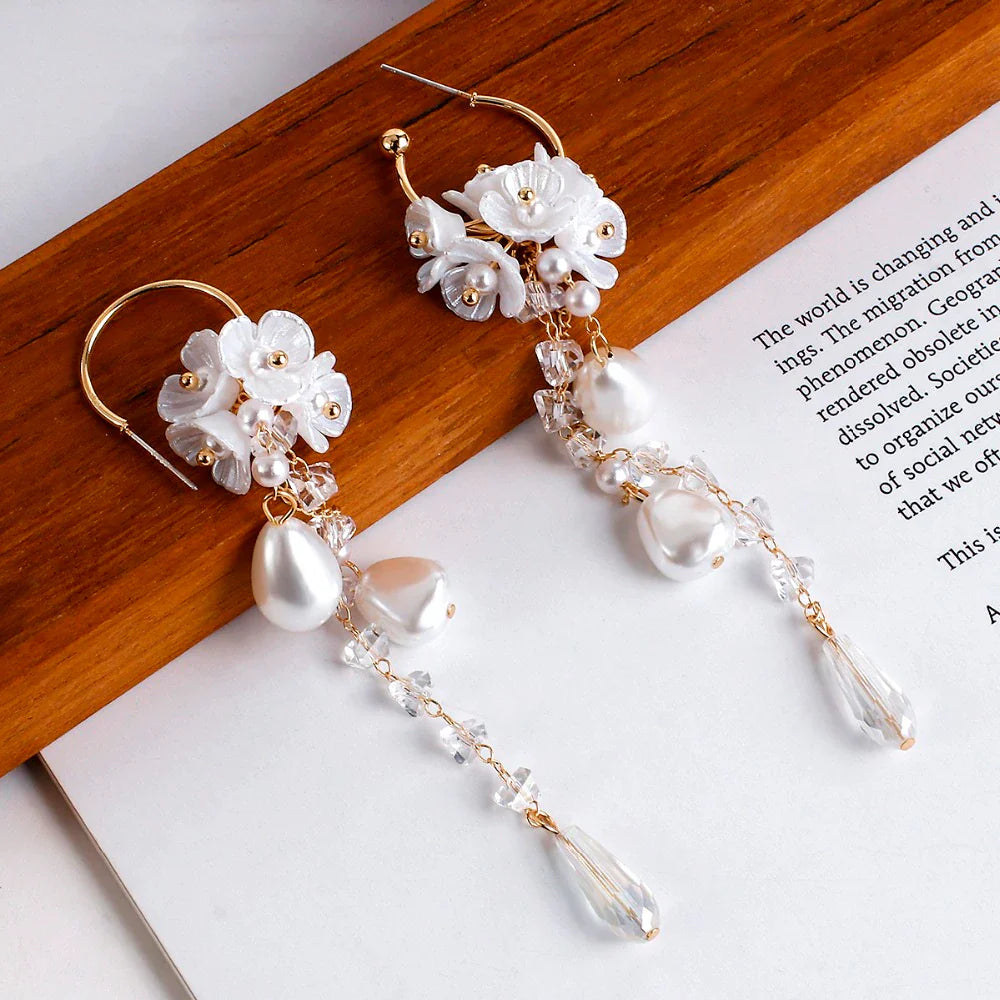 Bohemian Earrings | Pearl and Crystal Dangle Earrings-State of Style
