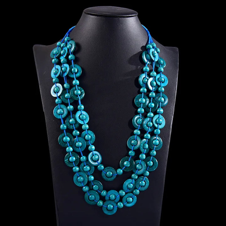 Bohemian Multi-Layered Wooden Bead Necklace-BLAU-State of Style