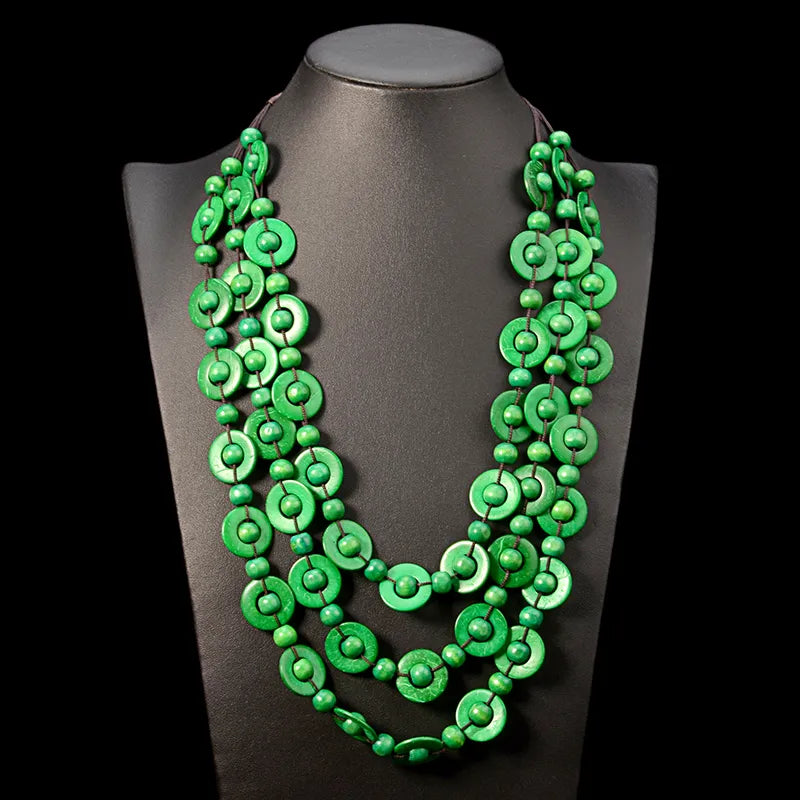 Bohemian Multi-Layered Wooden Bead Necklace-GRÜN-State of Style