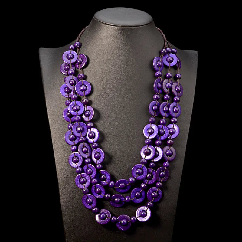Bohemian Multi-Layered Wooden Bead Necklace-LILA-State of Style