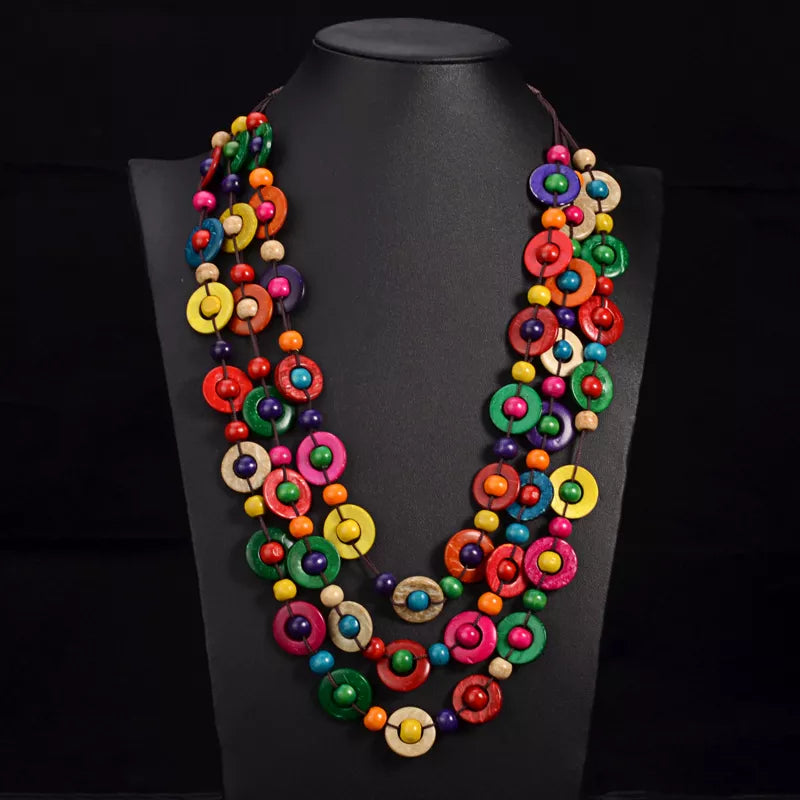 Bohemian Multi-Layered Wooden Bead Necklace-MEHRFARBIG-State of Style