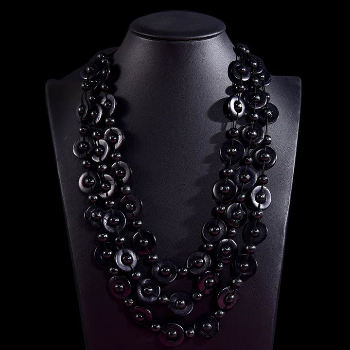 Bohemian Multi-Layered Wooden Bead Necklace-SCHWARZ-State of Style