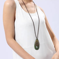 Bohemian Oval Wood Necklace | Natural Charm | Eco-Friendly-Green-State of Style