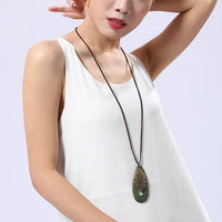 Bohemian Oval Wood Necklace | Natural Charm | Eco-Friendly-Green-State of Style