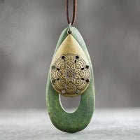 Bohemian Oval Wood Necklace | Natural Charm | Eco-Friendly-Green-State of Style