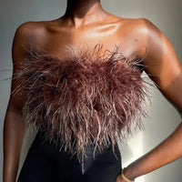 Boho Bandeau Top with Feather Detail – Luna-Brown-S-State of Style