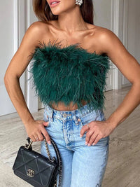 Boho Bandeau Top with Feather Detail – Luna-Dark green-S-State of Style