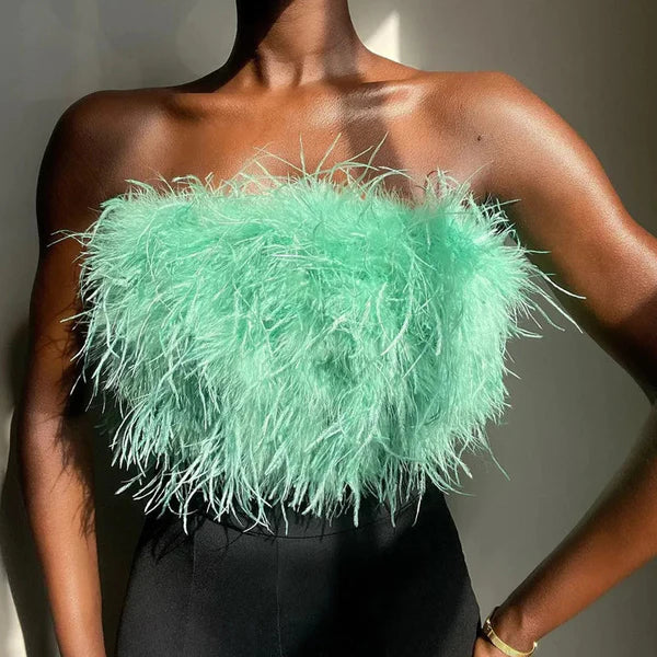 Boho Bandeau Top with Feather Detail – Luna-Green-S-State of Style
