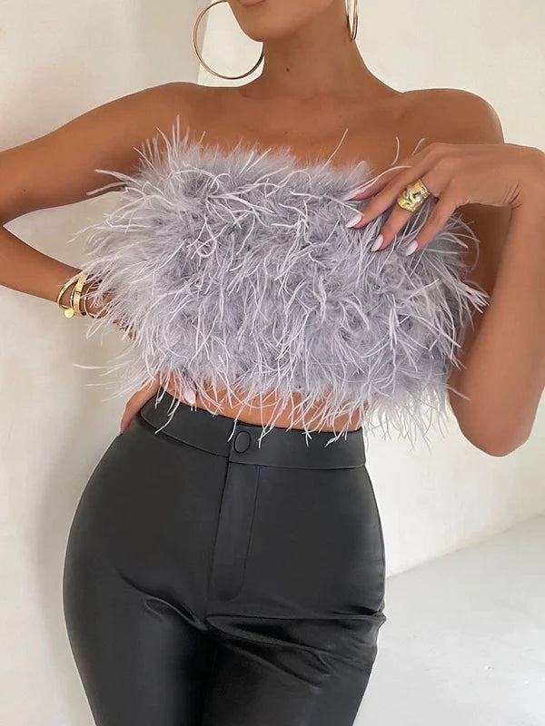 Boho Bandeau Top with Feather Detail – Luna-Grey-S-State of Style