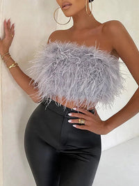 Boho Bandeau Top with Feather Detail – Luna-Grey-S-State of Style