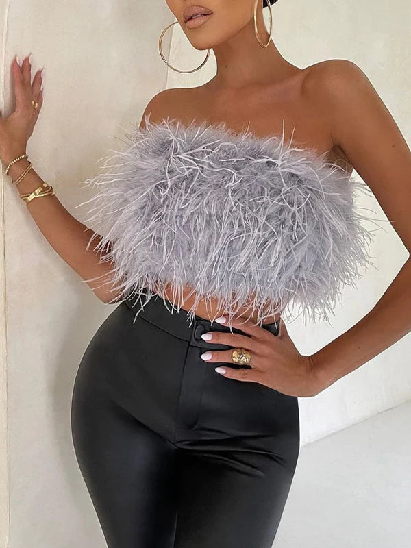 Boho Bandeau Top with Feather Detail – Luna-Grey-S-State of Style