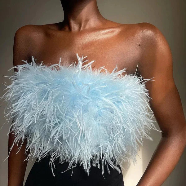 Boho Bandeau Top with Feather Detail – Luna-Light blue-S-State of Style