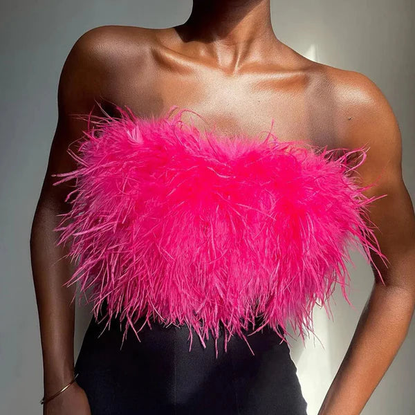 Boho Bandeau Top with Feather Detail – Luna-Pink-S-State of Style