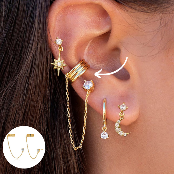 Boho Chic Earrings Set - Amira-Gold-Stud Chain Cuff-State of Style