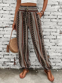 Boho-Chic Ladies Trousers with Graphic Print – Solara-S-Brown-State of Style