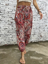 Boho-Chic Ladies Trousers with Graphic Print – Solara-S-Red-State of Style