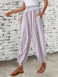 Boho-Chic Ladies Trousers with Graphic Print – Solara-S-White-State of Style