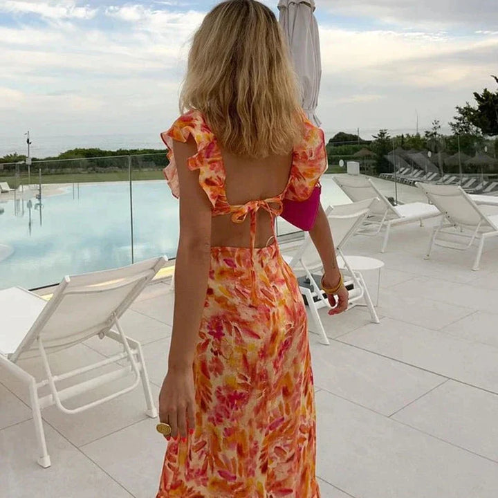 Boho Dress with Print and Ruffles - Samantha-XS-State of Style