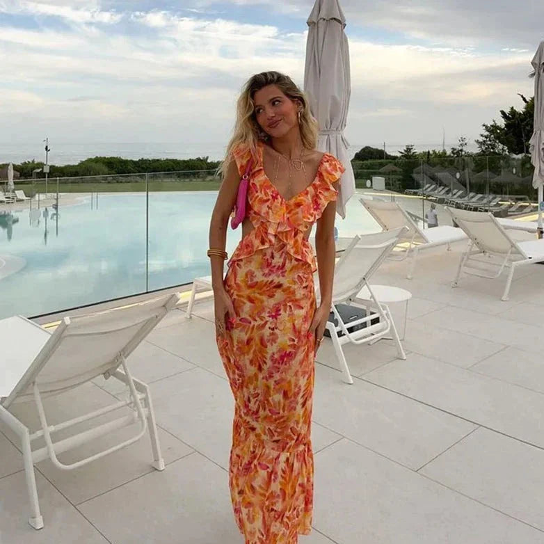 Boho Dress with Print and Ruffles - Samantha-XS-State of Style