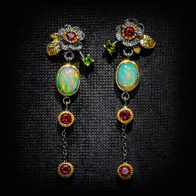 Boho Earrings with Opal and Red Zirconia - Elara-State of Style