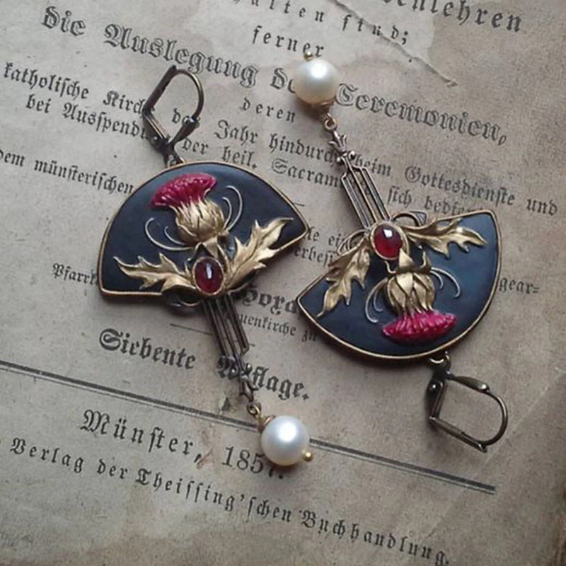 Boho Earrings with Pearls and Red Crystal - Elodie-State of Style