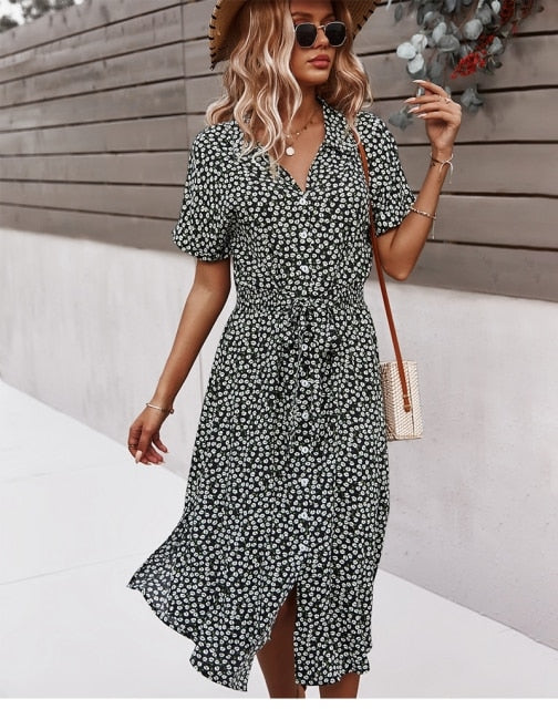 Boho Flower Midi Dress - Isla-Black-S-State of Style
