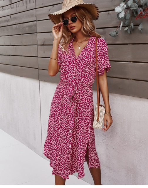 Boho Flower Midi Dress - Isla-Red-S-State of Style