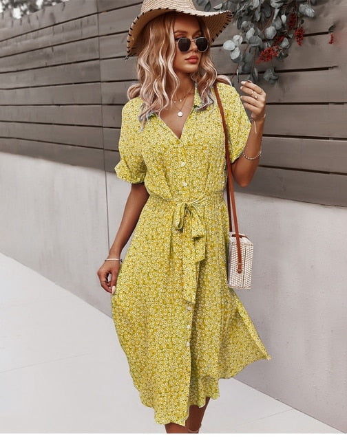 Boho Flower Midi Dress - Isla-Yellow-S-State of Style