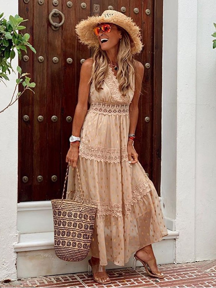 Boho Ibiza Dress - Solana-Khaki-S-State of Style