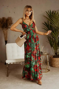 Boho maxi dress with floral pattern for summer - Yara-Green-Red-S-State of Style