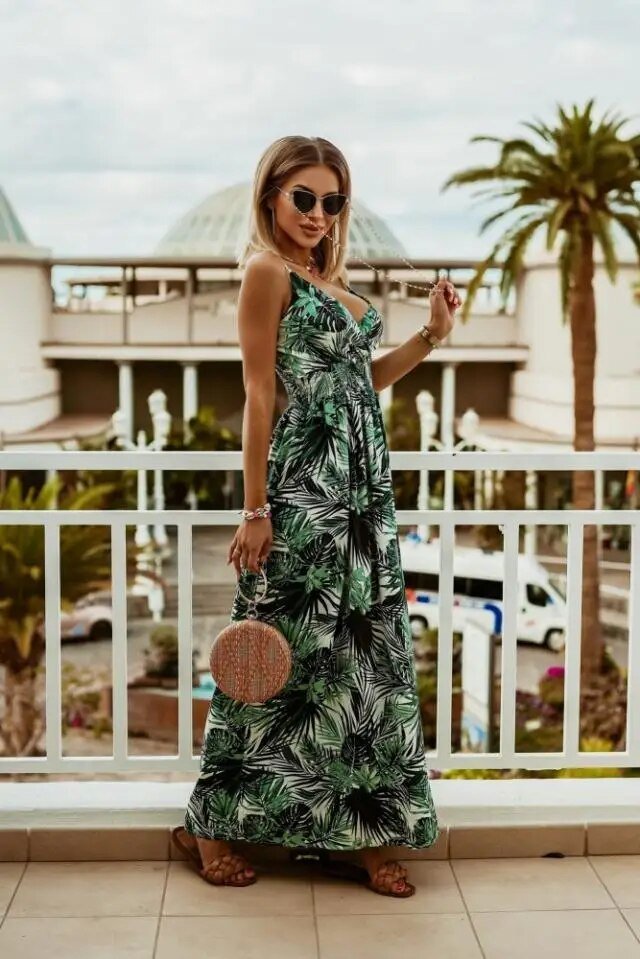 Boho maxi dress with floral pattern for summer - Yara-Green-S-State of Style