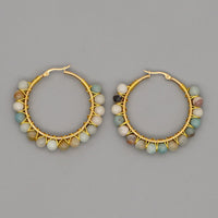 Boho Natural Crystal Large Hoop Earrings - Sanne-African Turquoise-State of Style