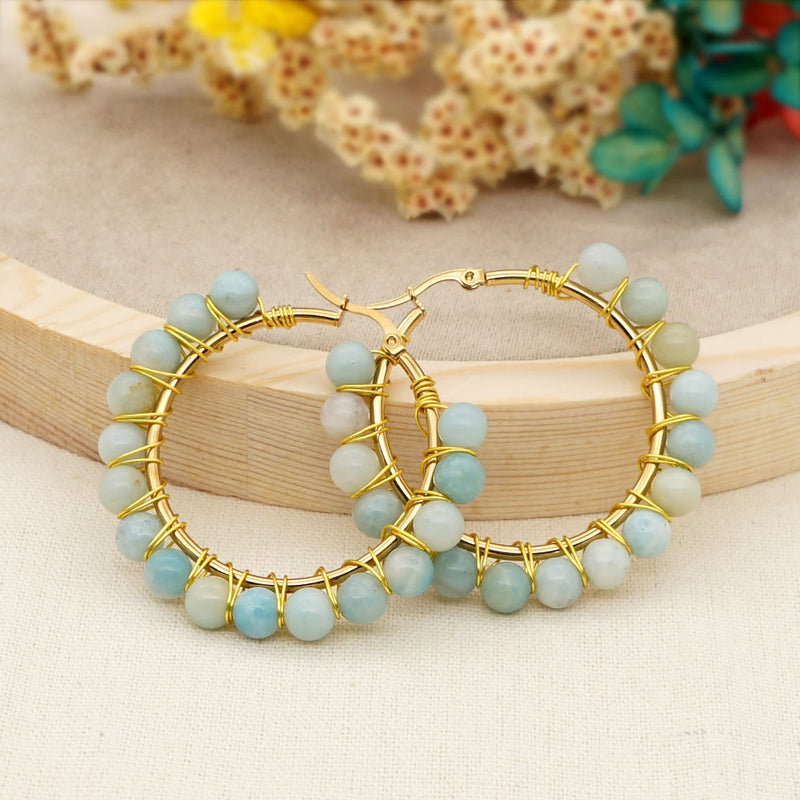 Boho Natural Crystal Large Hoop Earrings - Sanne-Amazonite-State of Style