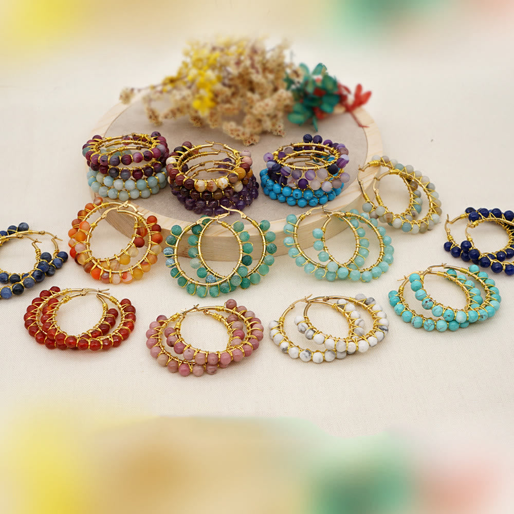 Boho Natural Crystal Large Hoop Earrings - Sanne-Amazonite-State of Style