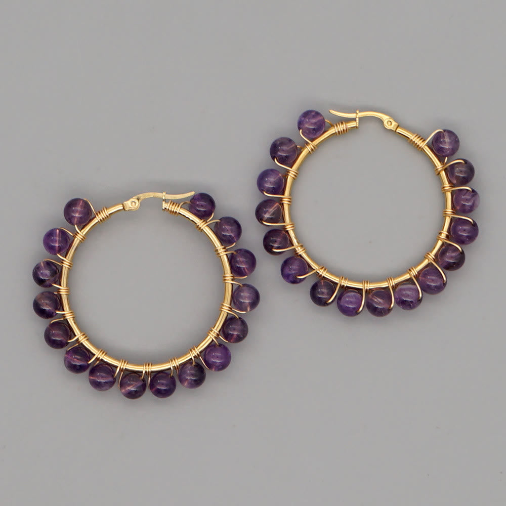Boho Natural Crystal Large Hoop Earrings - Sanne-Amethyst-State of Style